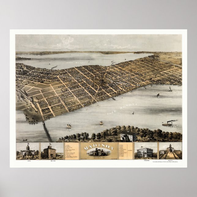 Madison, WI Panoramic Map - 1867 Poster (Front)