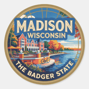 Madison Wisconsin Capital Lakeside Travel Classic Round Sticker