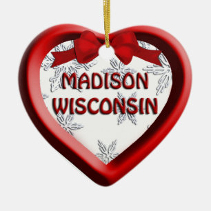 Madison Wisconsin Heart Christmas Ornament