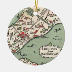 Madison Wisconsin Lakes Map Ceramic Ornament