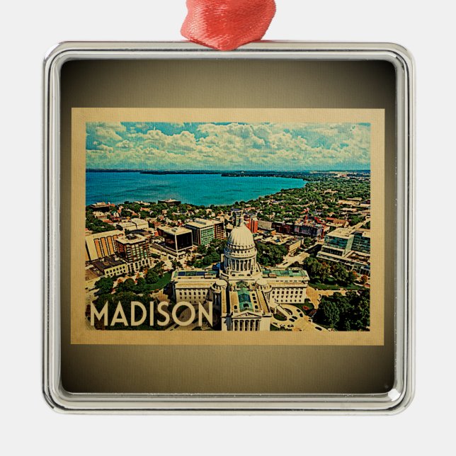 Madison Wisconsin Ornament Vintage Travel (Front)