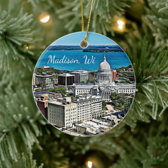 Madison, Wisconsin Photography Christmas Holiday Ceramic Ornament (Tree)