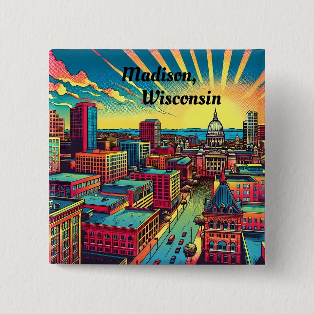 Madison, Wisconsin Skyline at Sunset   15 Cm Square Badge (Front)