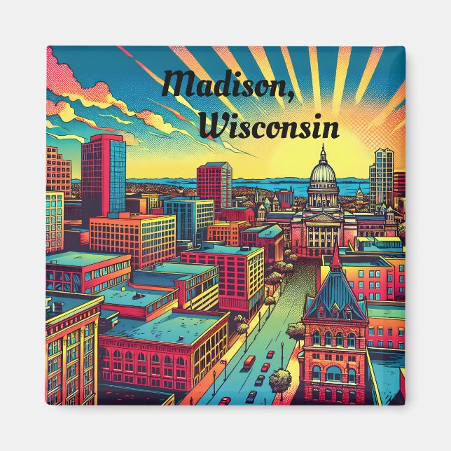 Madison, Wisconsin Skyline at Sunset   Magnet (Front)