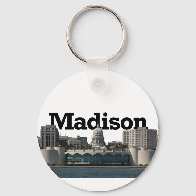 Madison Wisconsin Skyline with Madison in the Sky Key Ring (Front)