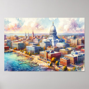 Madison Wisconsin Travel Places watercolor Poster