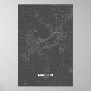Madison, Wisconsin (white on black) Poster