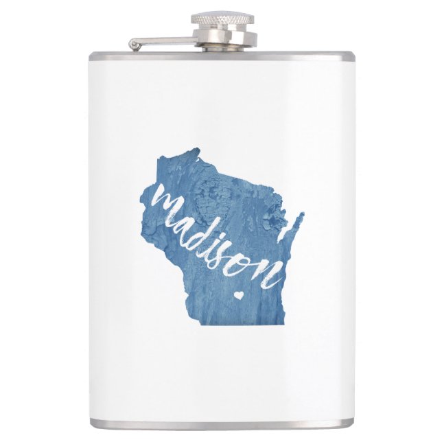 Madison, Wisconsin Wood Grain Hip Flask (Front)
