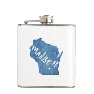 Madison, Wisconsin Wood Grain Hip Flask