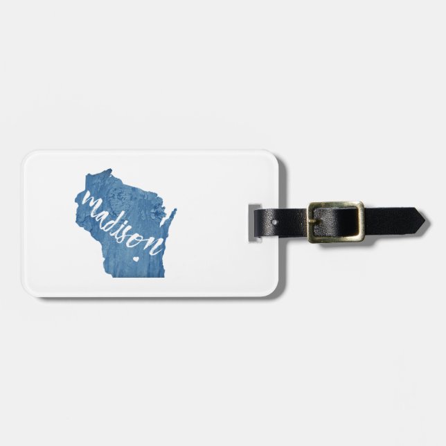 Madison, Wisconsin Wood Grain Luggage Tag (Front Horizontal)