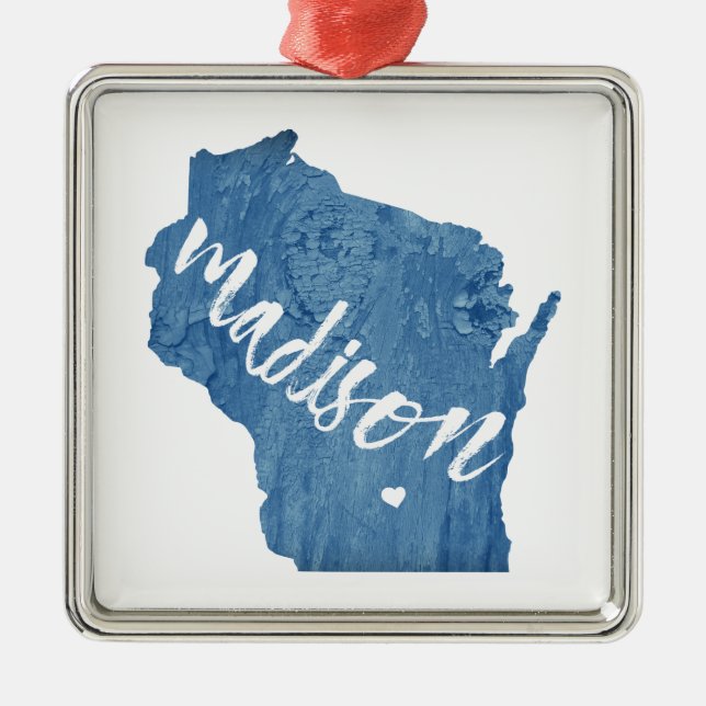 Madison, Wisconsin Wood Grain Metal Ornament (Front)