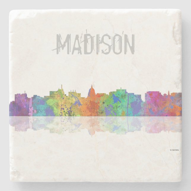 MADISON, WISCONSON SKYLINE - Stone drinks coaster (Front)