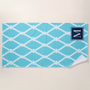 MadisonSage Nautical Rope Monogram – Turq & Navy Beach Towel