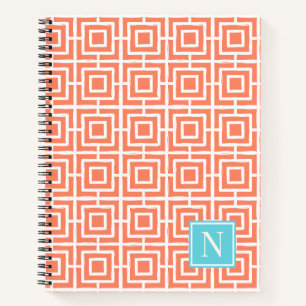 MadisonSage Square Lattice Monogram – Coral & Turq Notebook