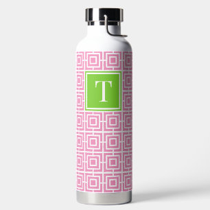 MadisonSage Square Lattice Monogram – Pink & Lime Water Bottle