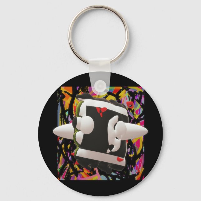 Madness art mosaic deep colours black framed   USB Key Ring (Front)
