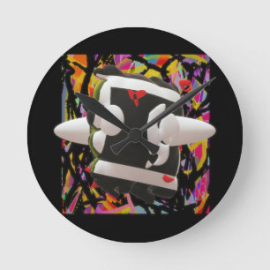 Madness art mosaic deep colours black framed    wa round clock