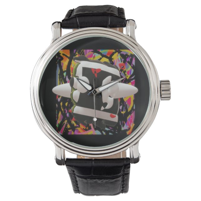 Madness art mosaic deep colours black framed    watch (Front)