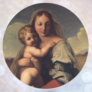 Madonna and Baby Jesus Classic Painting Round Sticker