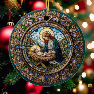 Madonna and Baby Jesus Religious Christmas Ceramic Ornament
