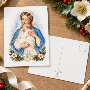 Madonna and Child Christmas Card with Gold IHS