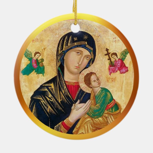 Madonna and child Christmas & golden frame Ceramic Ornament (Back)