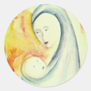 Madonna and Child Christmas Nativity Watercolor Classic Round Sticker