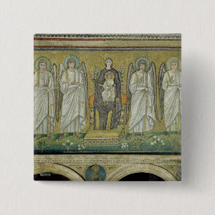 Madonna and Child enthroned by angels 15 Cm Square Badge