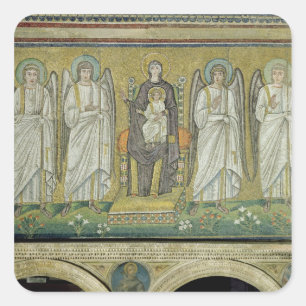 Madonna and Child enthroned by angels Square Sticker