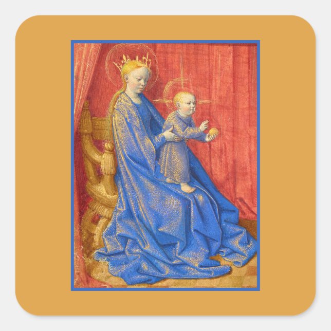 Madonna and Child Enthroned Jean Fouquet Holiday  Square Sticker (Front)