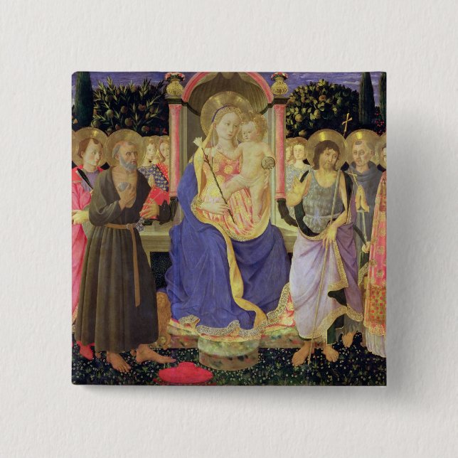 Madonna and Child enthroned with saints (altarpiec 15 Cm Square Badge (Front)