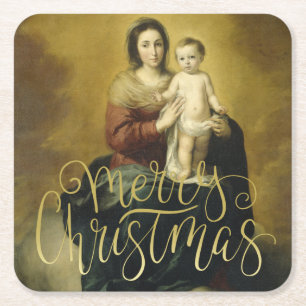 Madonna and Child, Fine Art Christmas Square Paper Coaster