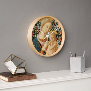 Madonna and Child Jesus Christian Vintage Art Wood Clock