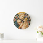 Madonna and Child Jesus Virgin Mary Vintage Art Round Clock<br><div class="desc">Custom, personalised, vintage fine art / christian / christianity / religious art lovers' highest quality Grade-A acrylic round wall clock, featuring a beautiful adorable detailed vintage tempera on poplar panel painting, by an anonymous artist, of Madonna / Virgin Mary and Child Jesus. The clock features text in elegant faux gold...</div>