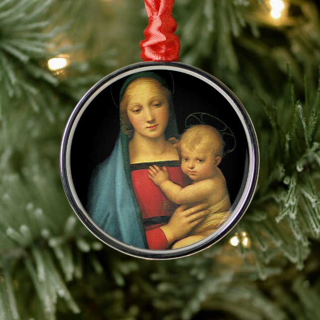Madonna And Child, Madonna del Granduca by Raphael Metal Ornament (Tree)
