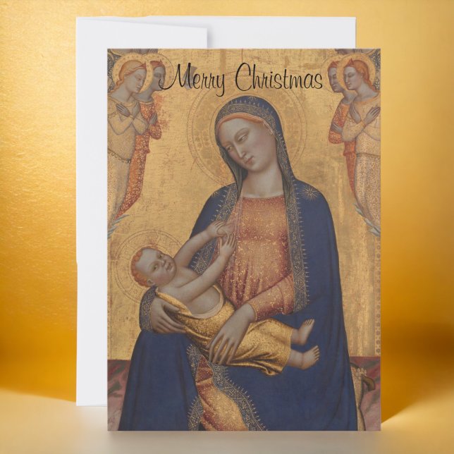 Madonna and Child Merry Christmas Gold Holiday Card (Creator Uploaded)