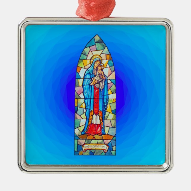 Madonna and Child Nativity Stained Glass Style Metal Ornament (Front)