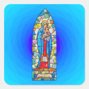 Madonna and Child Nativity Stained Glass Style Square Sticker