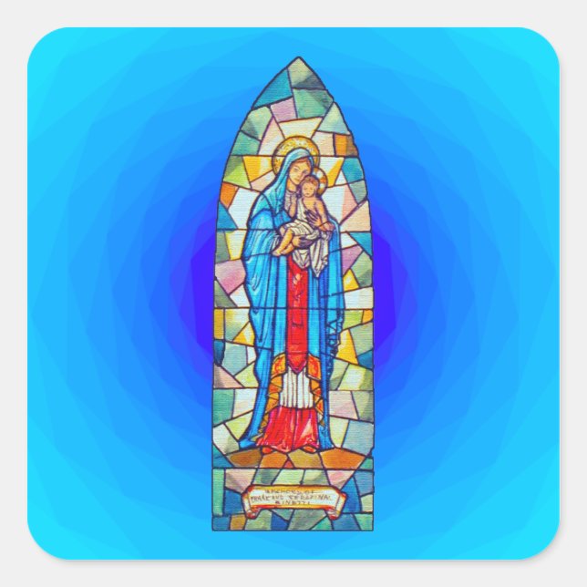 Madonna and Child Nativity Stained Glass Style Square Sticker (Front)