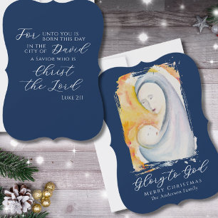 Madonna and Child Navy Blue Bible Scripture Holiday Card