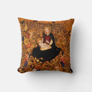 MADONNA AND CHILD OF ROSE BOWER,ANGELS Christmas Cushion