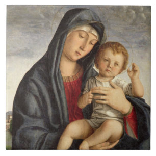 Madonna and Child (oil on panel) 2 Tile