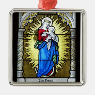 Madonna and Child Stained Glass Church Window Metal Ornament