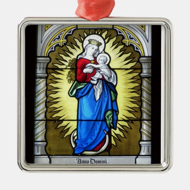 Madonna and Child Stained Glass Church Window Metal Ornament (Front)