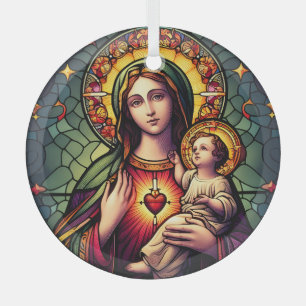 Madonna and Child Stained Glass Tree Decoration