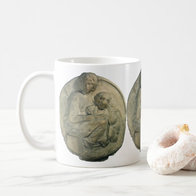 Madonna and Child, Tondo Pitti by Michelangelo Coffee Mug (With Donut)