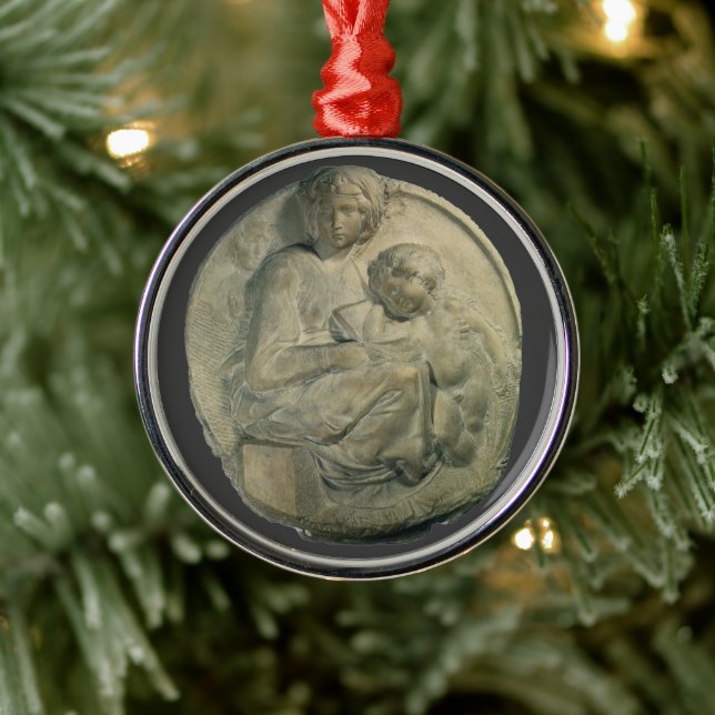Madonna and Child, Tondo Pitti by Michelangelo Metal Ornament (Tree)