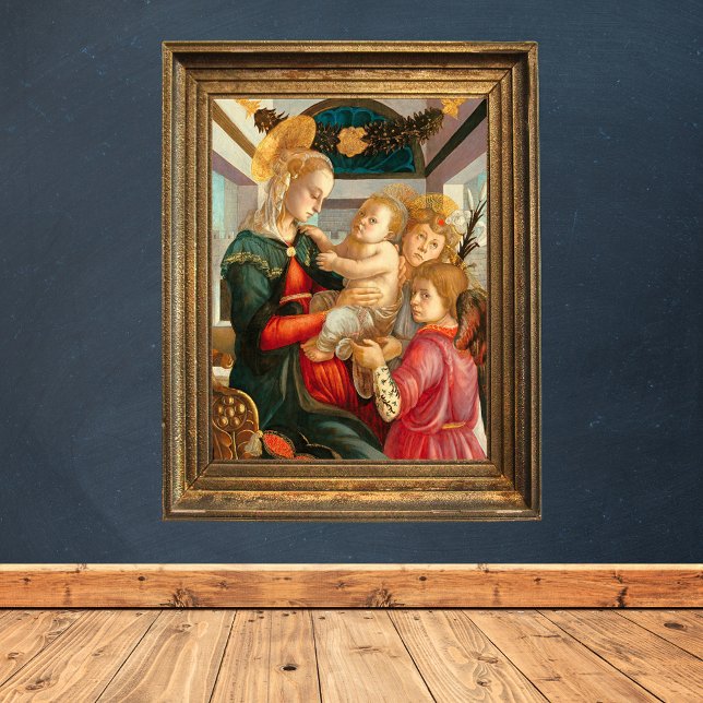 Madonna and Child Two Angels Sandro Botticelli Poster (Madonna and Child with Two Angels by Sandro Botticelli - Catholic Christian Poster)