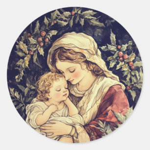Madonna and Child Vintage Christmas Classic Round Sticker