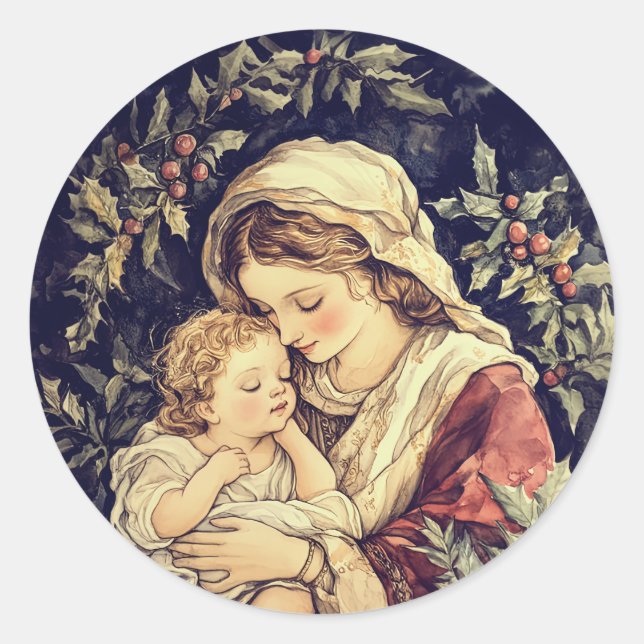 Madonna and Child Vintage Christmas Classic Round Sticker (Front)